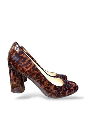 Isola Women’s Brown Tortoiseshell Stack Heel Patent Leather Pumps size 8.5